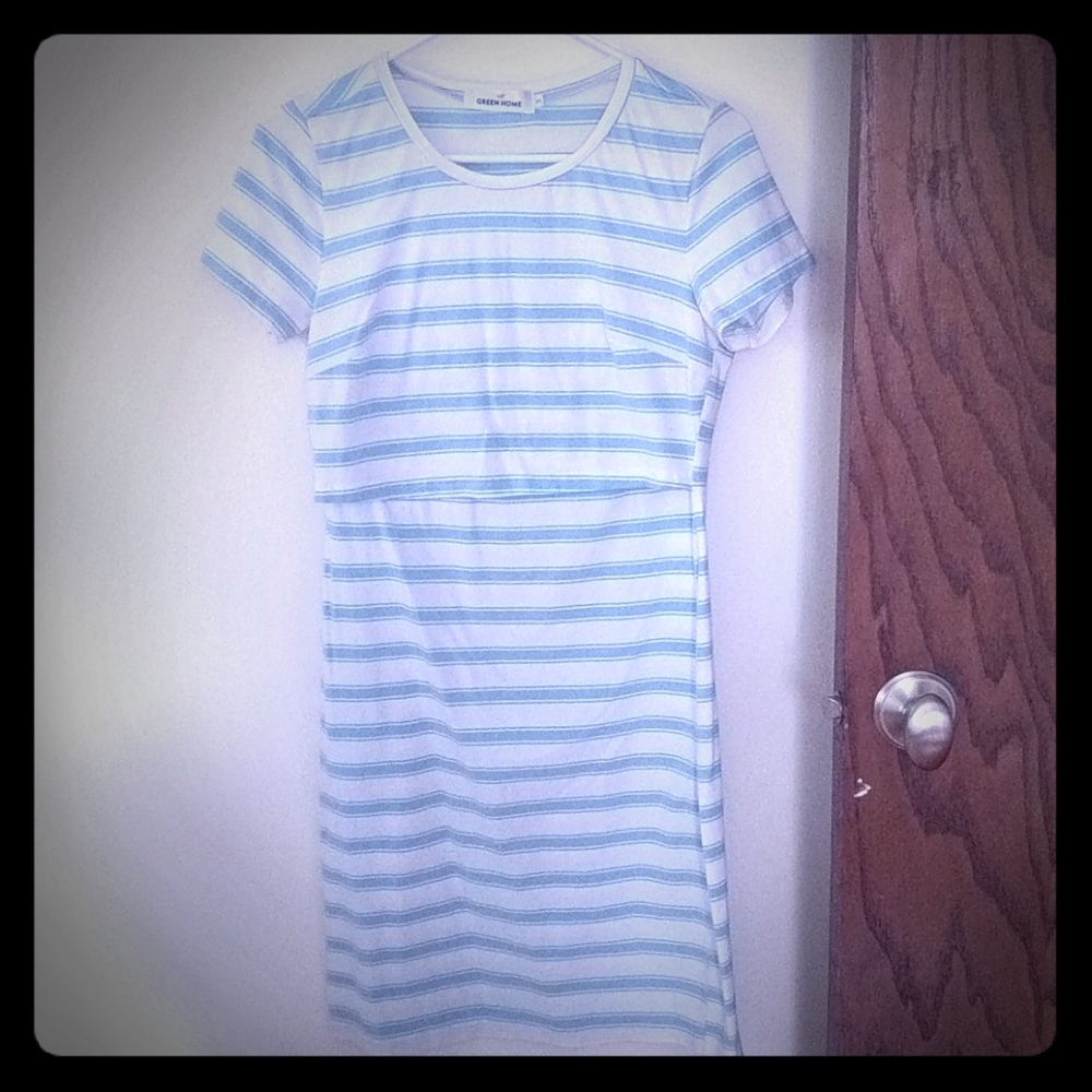 Blue & White Striped Nursing Dress